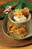Noodle thins with a chive & garlic dip