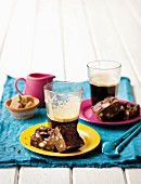 Chocolate brownies and coffee