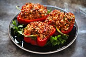 Red peppers filled with rice and meat