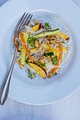 Rice noodle salad with peach (seen from above)