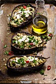Baked aubergine with a bulgar wheat filling