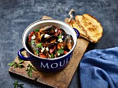 Mussels with feta and chorizo