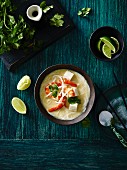 Coconut soup with king prawns and tofu