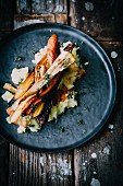 Mashed potato with roasted parsnips, carrots and fresh thyme