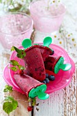 Home-made berry ice lollies