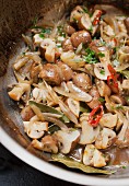 Greek-style marinated mushrooms with onion and chilli