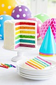 Brightly colored rainbow layer cake