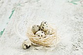 Easter arrangement of quail eggs in straw nest