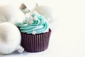 Cupcake decorated with sugar snowflakes