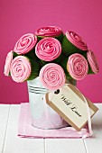 Bouquet of rose cupcakes with gift tag