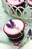 Summer cupcakes decorated with lavender frosting