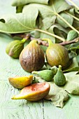 Fresh figs with a branch and leaves