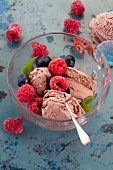 Chocolate ice cream with fresh berries