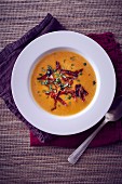 Pumpkin soup with chorizo (seen from above)