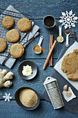 Gingerbread biscuits with ingredients for Christmas