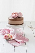 Nutella & chocolate mousse cake decorated with roses