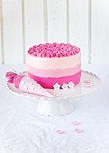 Pink-coloured ombre cake with sugar flowers for a child's first day at school