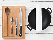 Assorted kitchen utensils for wok dishes