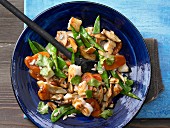 Vegetable stir-fry with pike-perch, carrots, mangetout and shiitake mushrooms