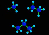 First three alkane molecules