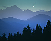 Crescent Moon Over Bavarian Alps