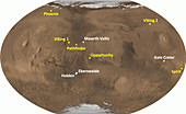 Mars With Rover Landing Sites