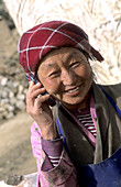 Older Native Woman on Cell