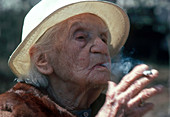 99-Year-Old Woman Smoking Cigarette