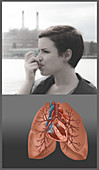 Young Woman Using Inhaler,Illustration