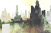 A polluted future city,illustration