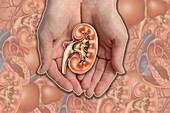 Hands Holding Kidney,Illustration