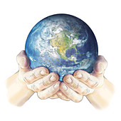 Earth being held,illustration