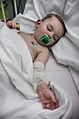 Baby boy in hospital with pneumonia
