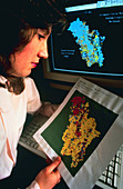 Scientist studying watershed map