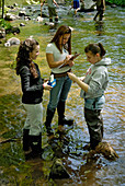 Teenagers testing water quality