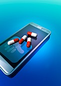 Mobile phone with capsules,illustration
