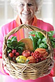 Basket of fresh fruit and vegetables