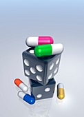 Capsules on top of dice