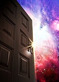 Door with outer space behind