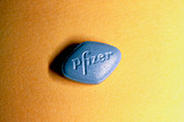 View of a blue Viagra pill
