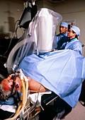 Patient undergoing laser lithotripsy procedure