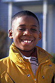 Portrait of African American boy at home