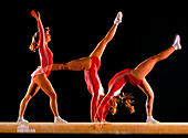 Multi-flash image of gymnast on beam