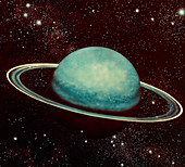 Artwork showing Uranus and its rings
