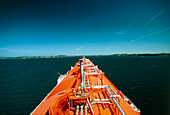 View along deck of LNG tanker