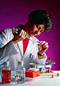 Chemist at work on the laboratory bench