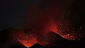 Lava erupting at night from Fogo volcano