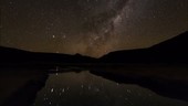 Star trails over lake, timelapse