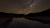 Star trails over lake, timelapse
