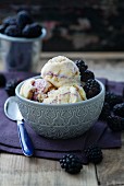 Blackberry ripple ice cream with fresh blackberries